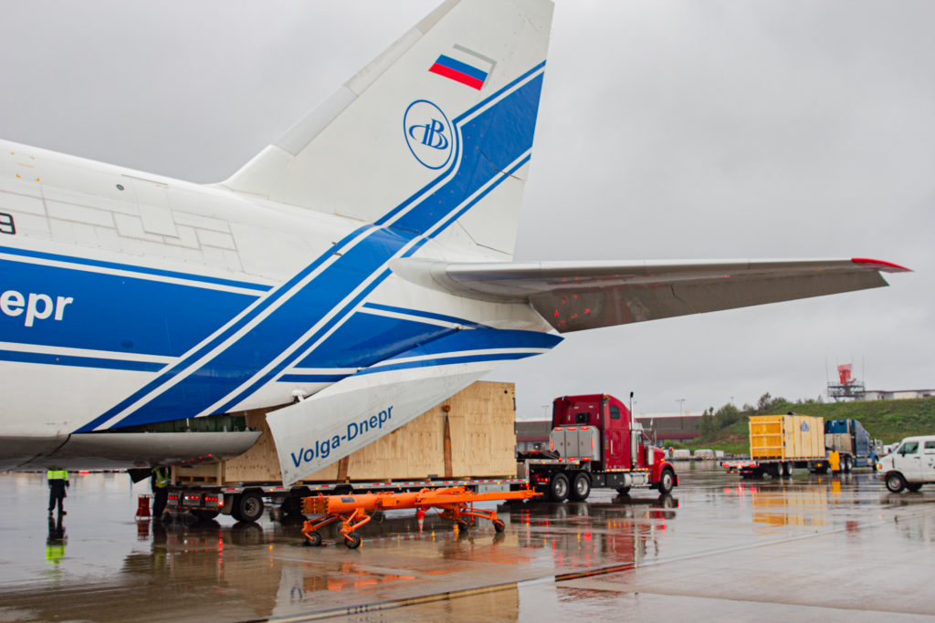 One of the largest aircrafts in the world, the Antonov AN-124 was designed and built specifically for transporting heavy or bulky loads up to 330,700 pounds. The behemoth plane is equipped with an internal crane structure to help with loading and unloading.