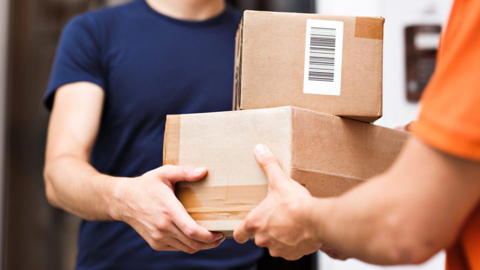 A carrier delivers two parcels to a customer